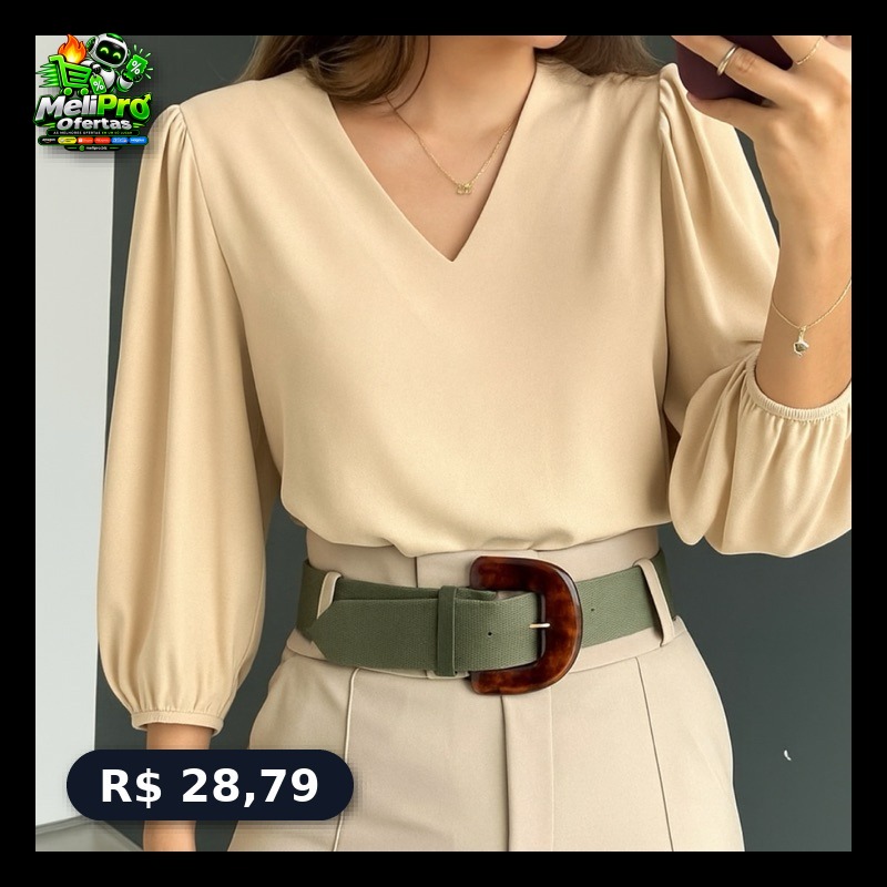Blusa Feminina Manga 3/4 Novas Cores Tecido Crepe Moda Evangelica Detalhe Social Elegante!