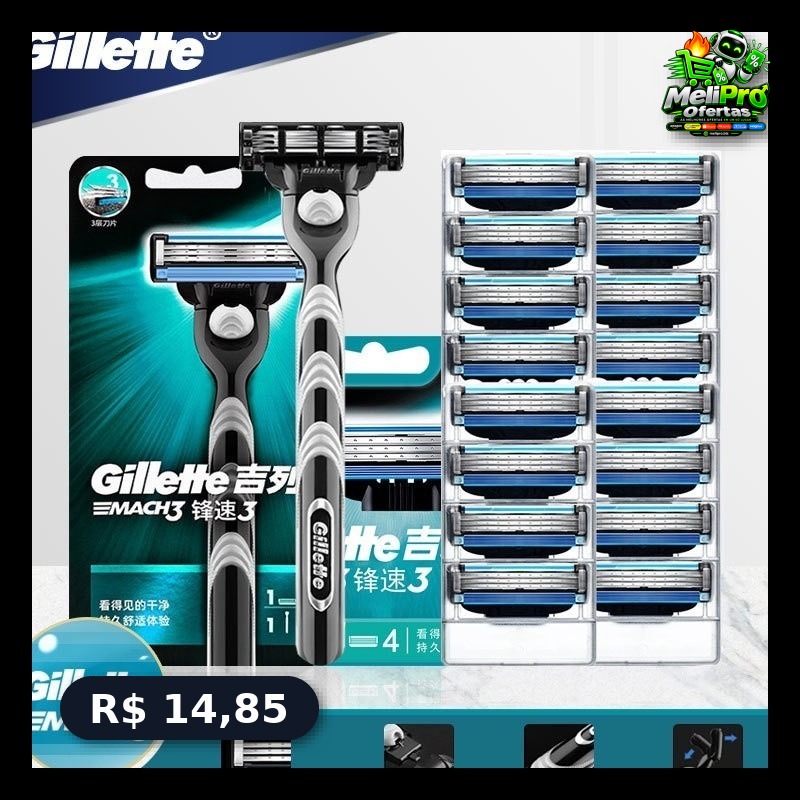Kit 3 Lâminas de Barbear Gillette Mach3.