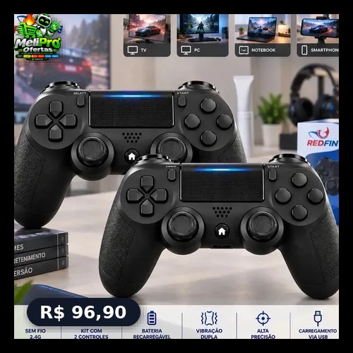 Kit 2 Controle Para Ps4 Sem Fio