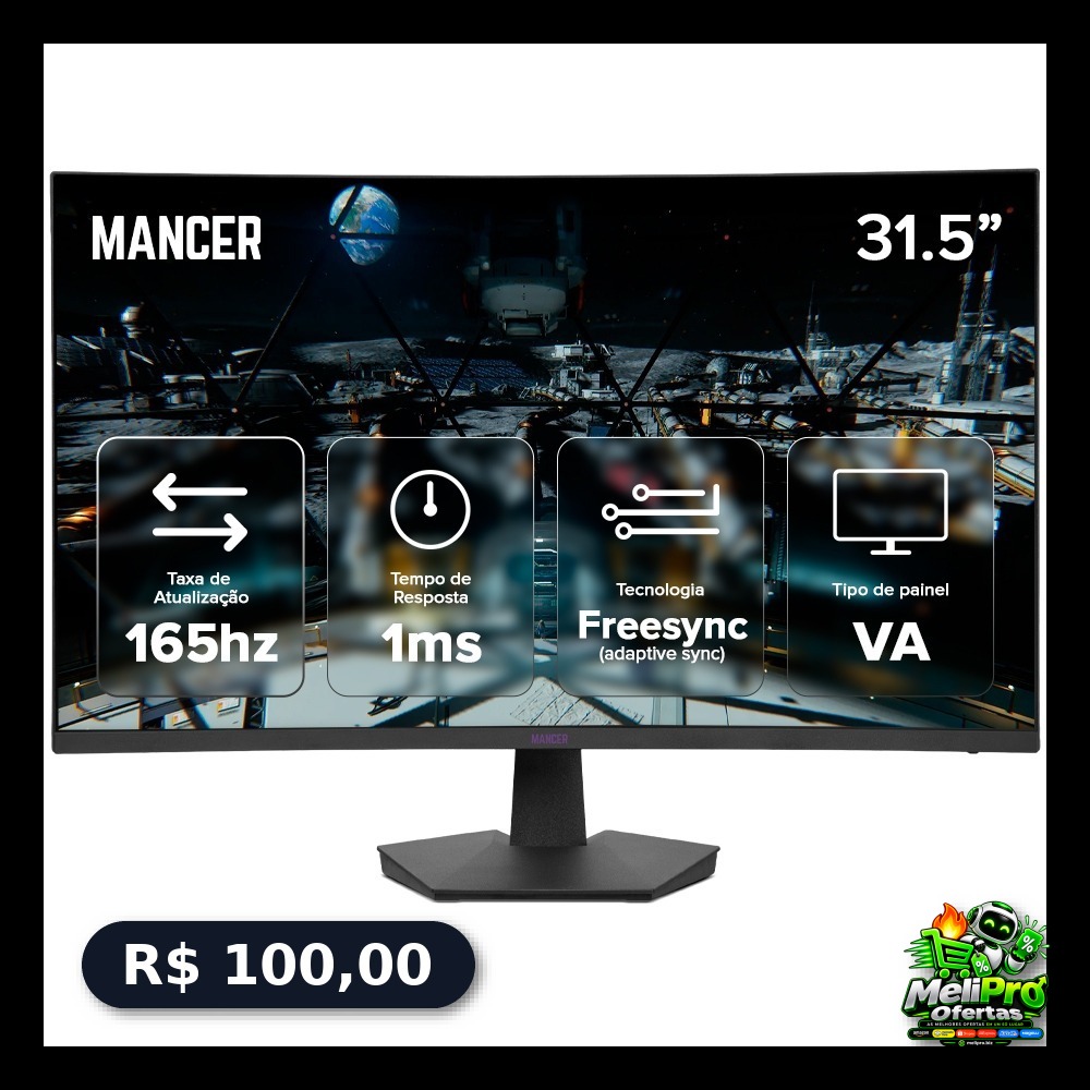 Monitor Gamer Mancer Valak UZ3, 31.5 Pol, VA, Curvo, FHD, 1ms, 165Hz, HDMI/DP, MCR-VLKUZ3-BL01
