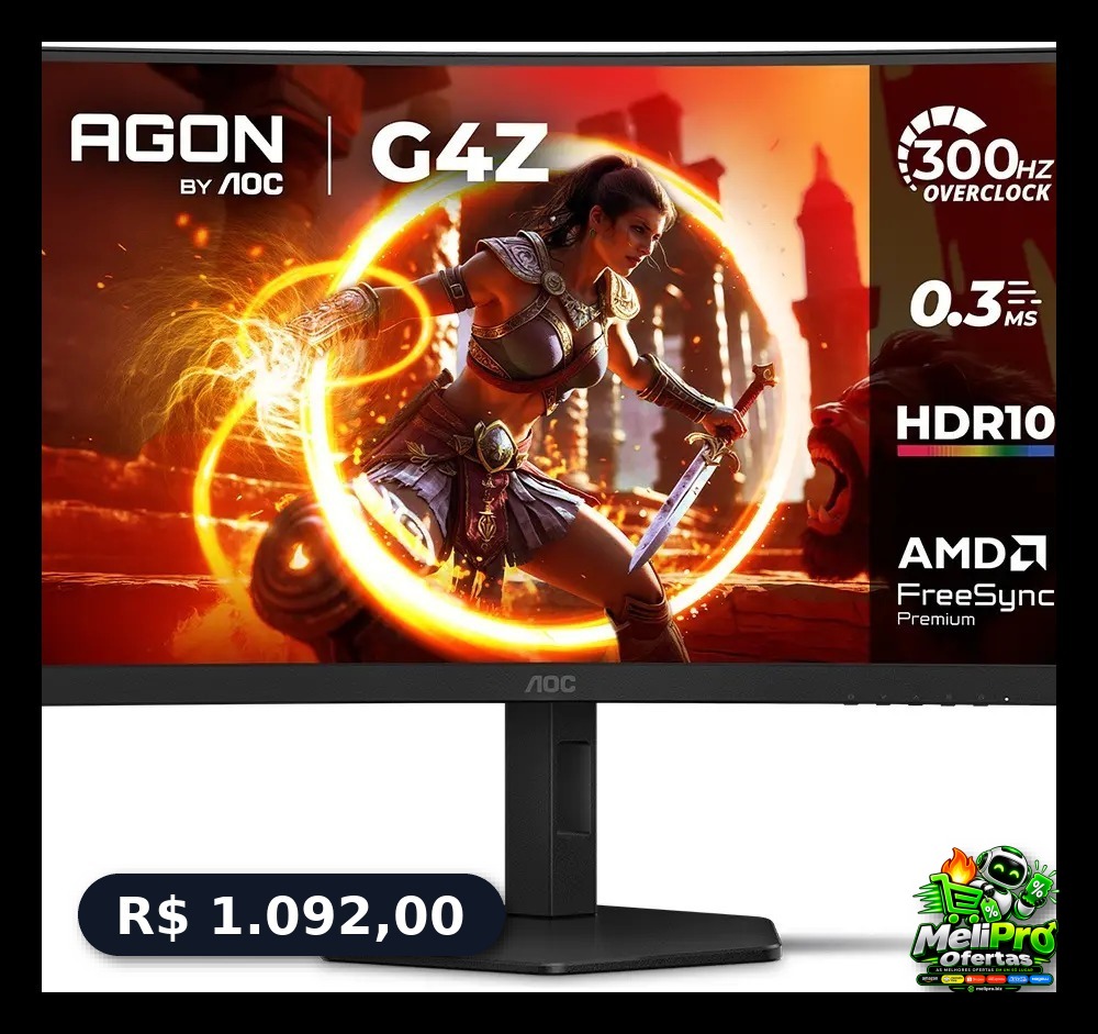 Monitor Gamer Curvo AOC AGON G4Z 27" 300Hz 0,3ms HDR10 Base Ajustável C27G4Z/P Preto