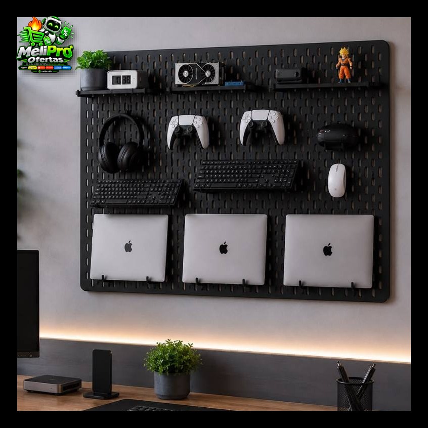 Pegboard G Premium Mdf Setup Gamer Home Office Preto