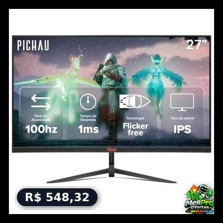 Monitor Gamer Pichau Athen V3S, 27 Pol, IPS, FHD, 1ms, 100Hz, HDMI/VGA, PG-ATH27V3S-BL02