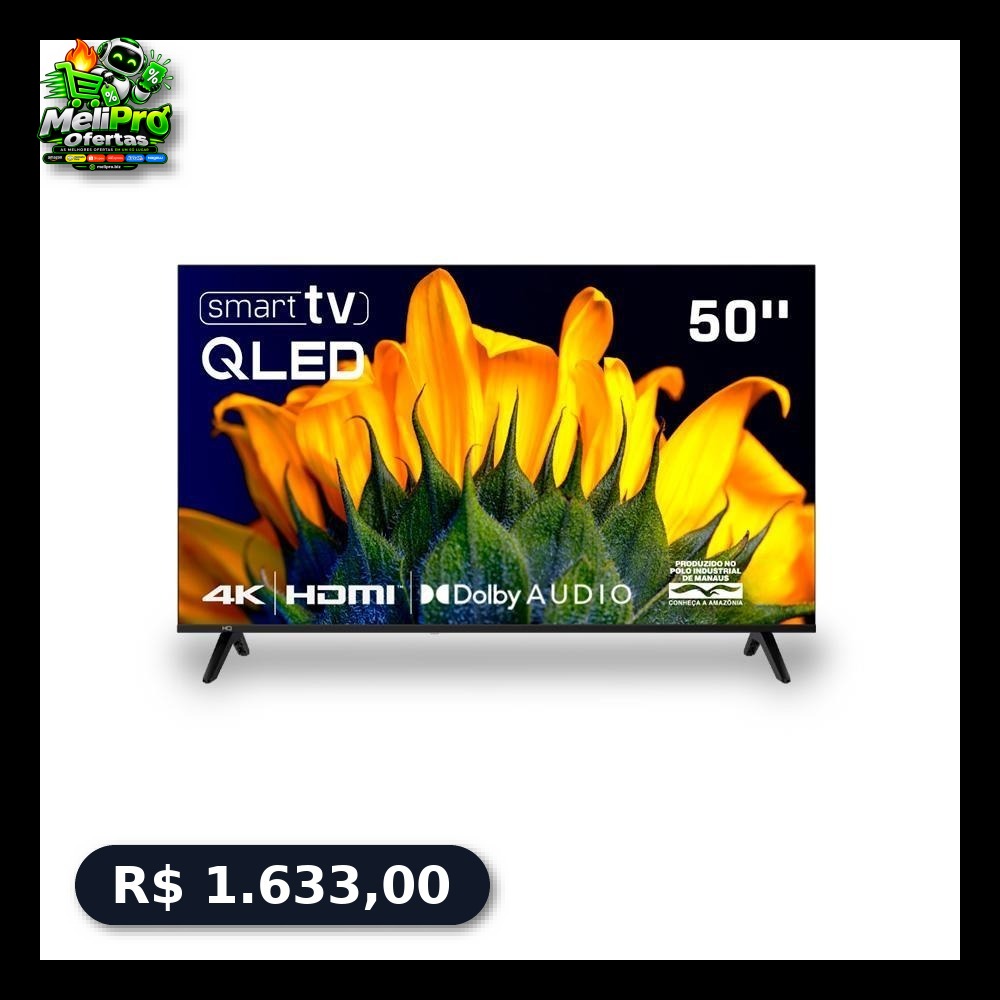 Smart TV HQ QLED 50 Polegadas HQ-QLED50SM 4K Wi-Fi Bluetooth, Dolby Audio, Apps, Netflix, YouTube e Prime Video, 3 HDMI