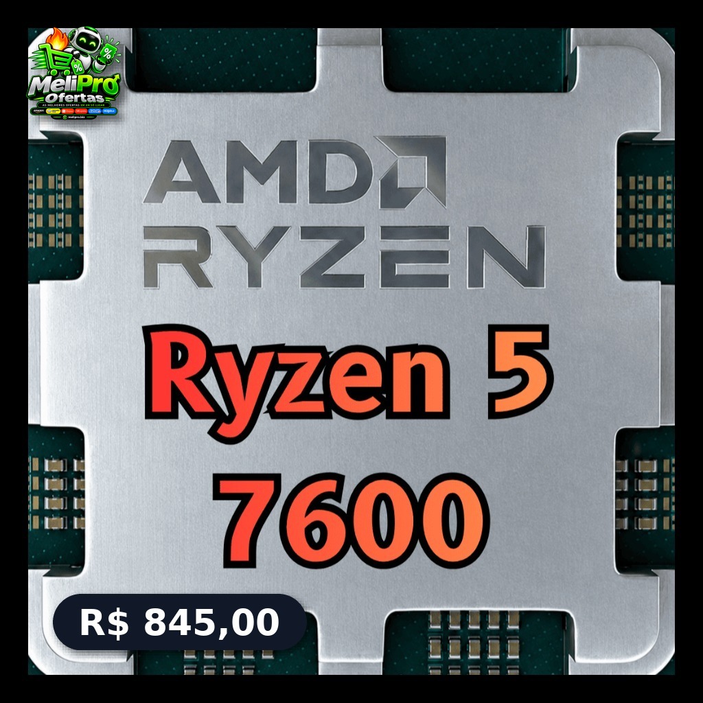 Processador AMD Ryzen 5 7600, 3.8GHz (5.1GHz Max Turbo), Cache 38 MB, 6 Núcleos, 12 Threads, AM5, Com Vídeo Integrado