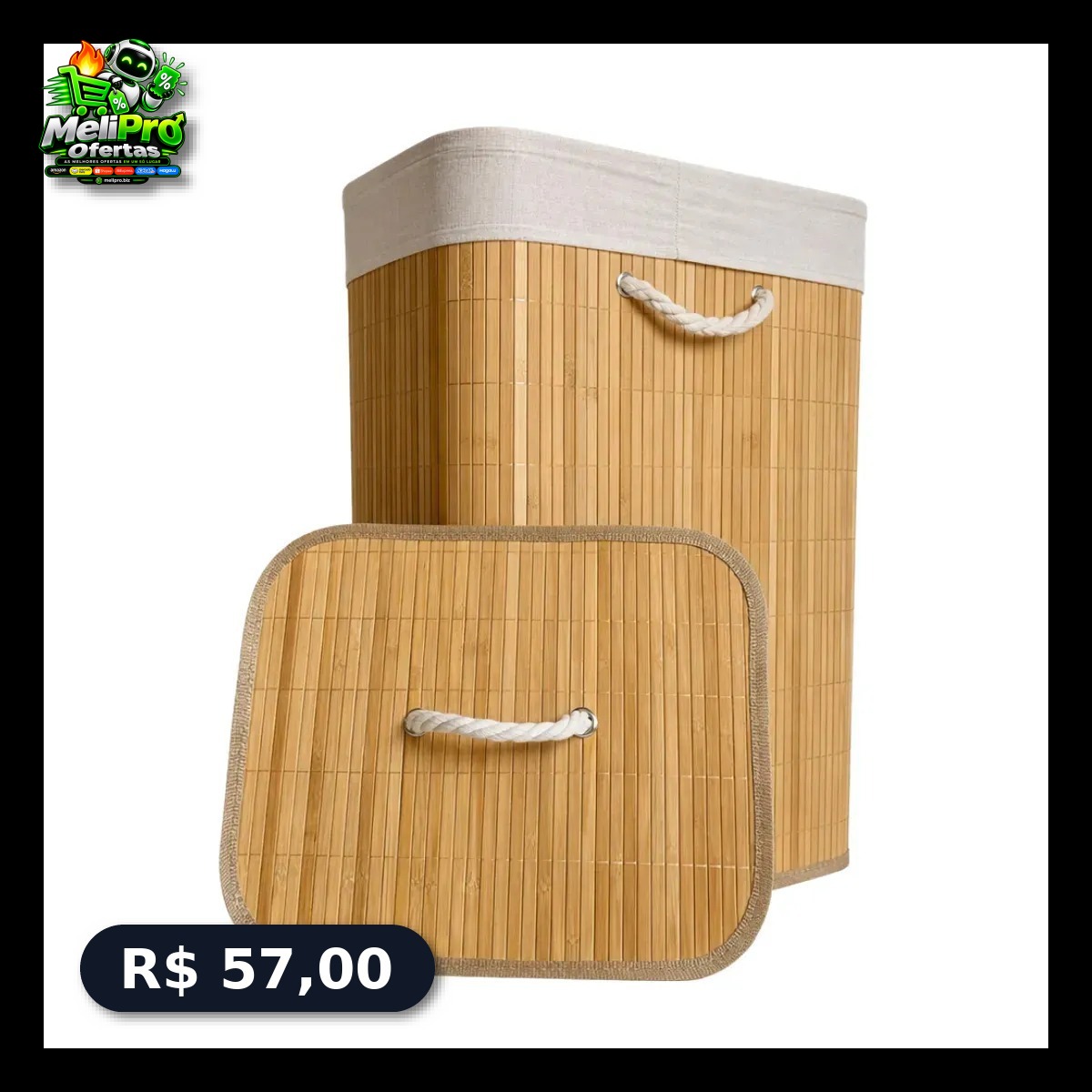 Cesto de Roupa Bambu 72L
