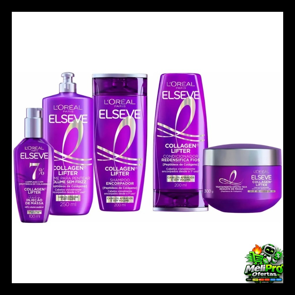 Kit Completo Elseve Collagen Lifter 5 Itens Engrossador para Cabelos Finos e Sem Volume (200ml)
