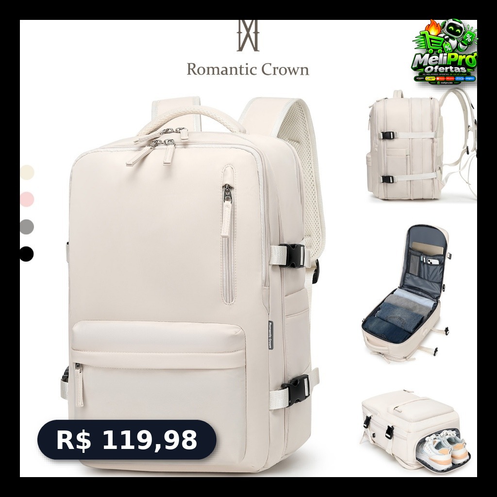 ROMANTIC CROWN Mochila Viagem Feminina Masculina Multifuncional Reforçada