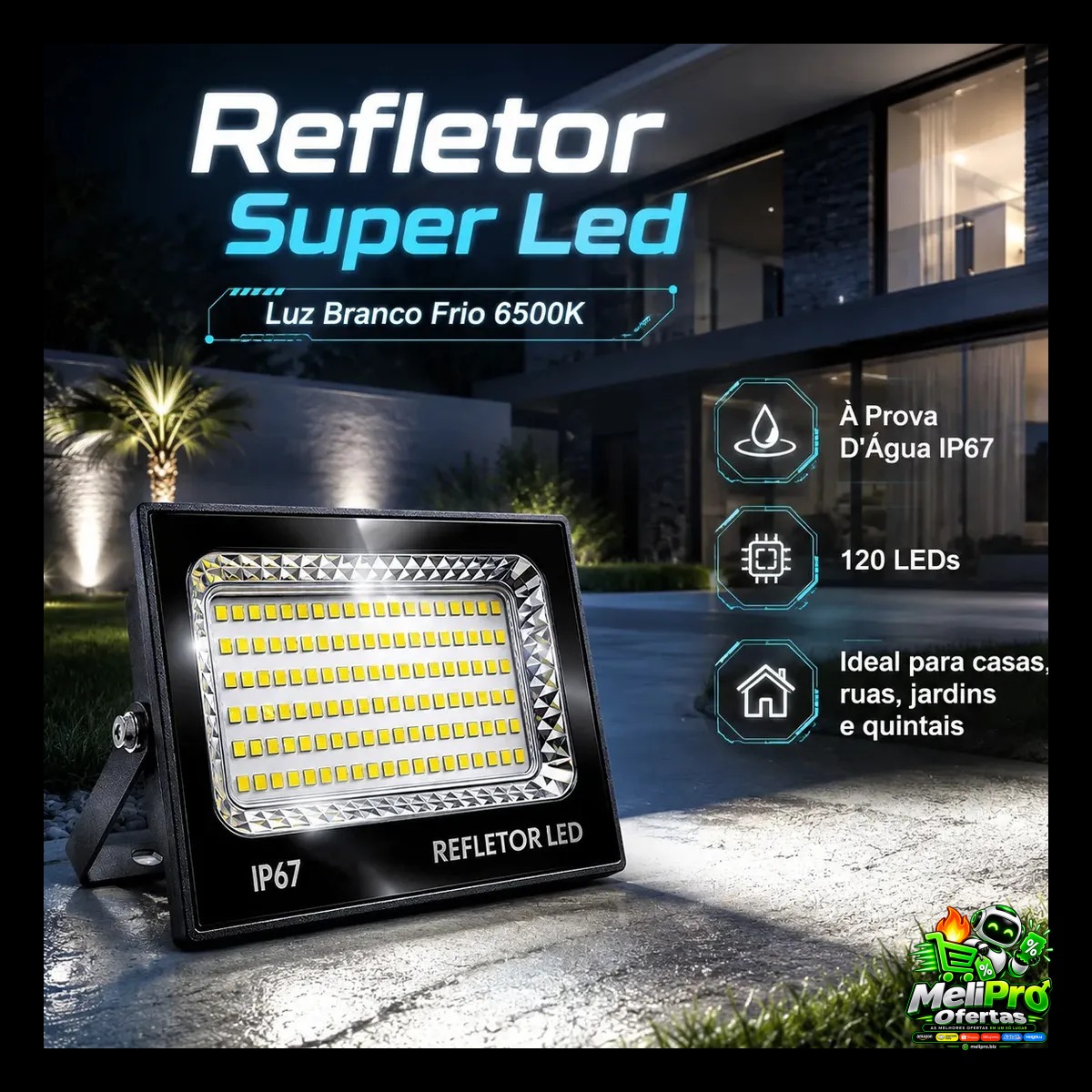Refletor Super Led 400w Holofote Bivolt Ip67 Cor Da Luz Branco Frio Rfe:6713 Max Lumi