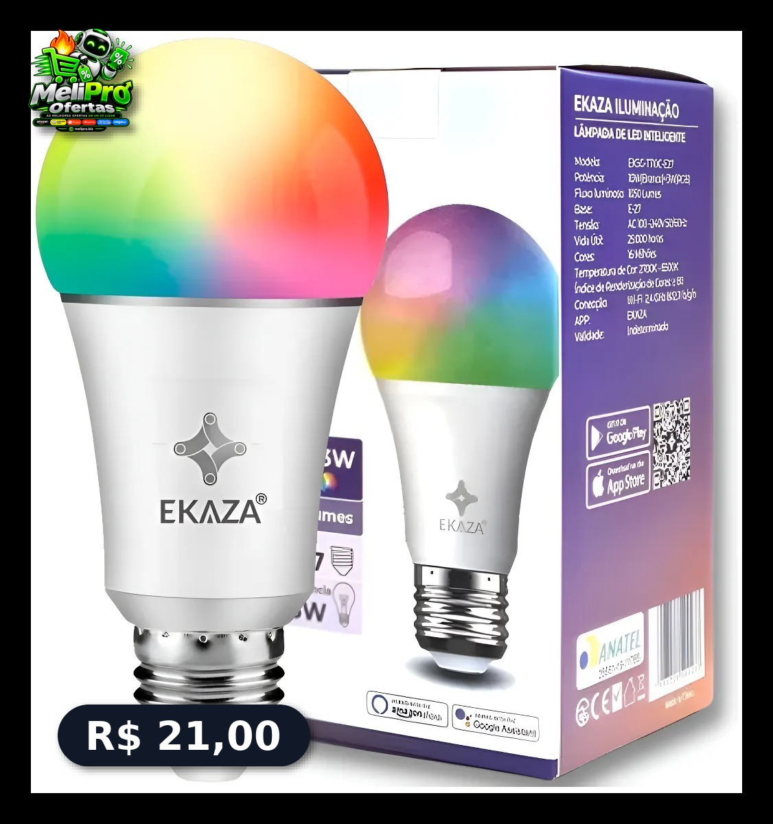 Lâmpada Inteligente Ekaza Ekhm-T609 Rgb A60 9W+3RGB Smart Alexa e Google Home