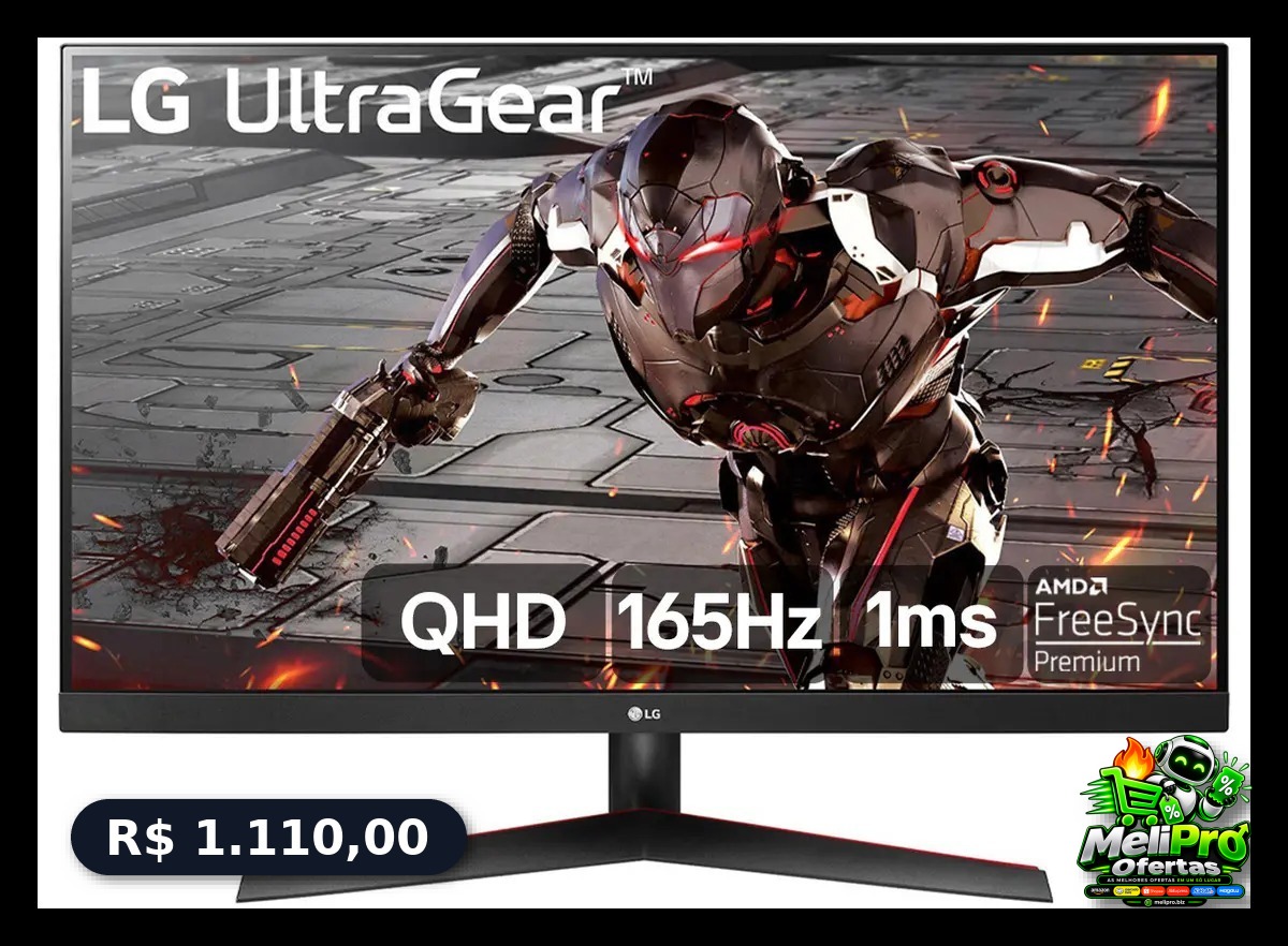 LG UltraGear Monitor Gamer 32"- VA 165Hz 1ms (MBR) QHD 2K (2560x1440) HDR10 AMD FreeSync, Preto - 32GN600