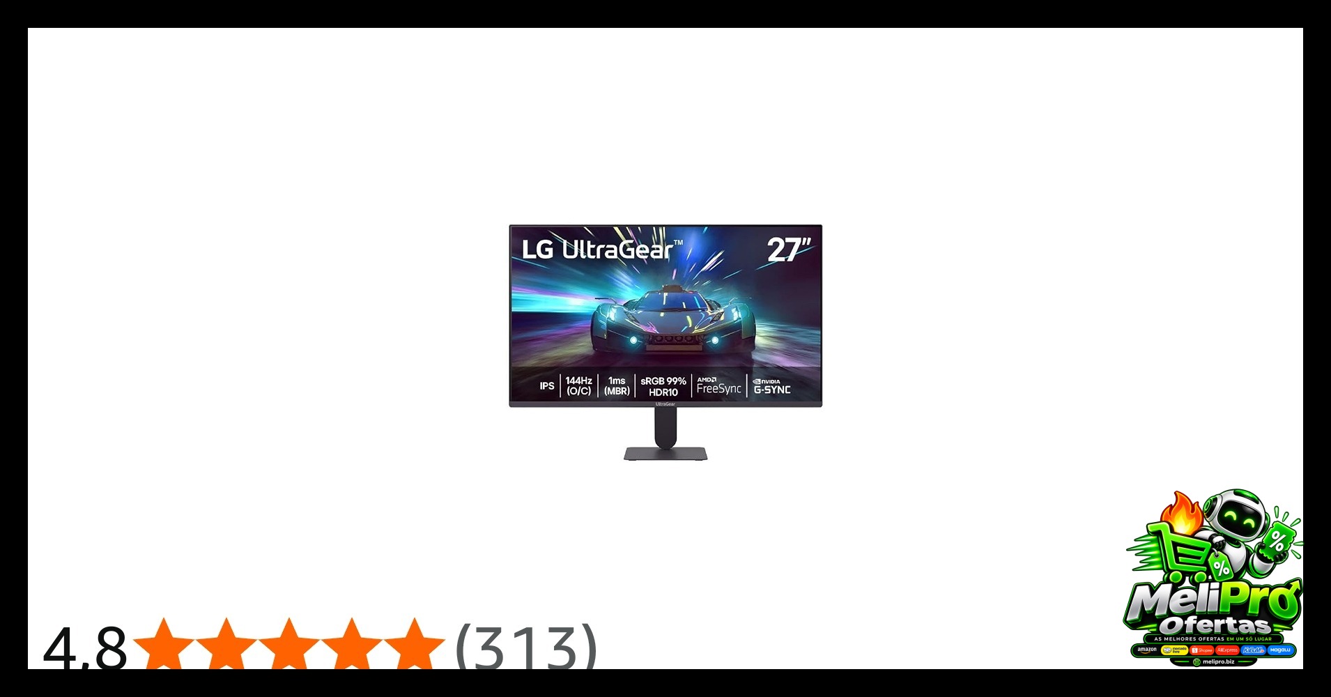 LG UltraGear Monitor Gamer 27" IPS 144Hz (O/C) 1ms (MBR) Full HD (1920x1080) HDR10 NVIDIA G-SYNC AMD FreeSync, Preto - 2