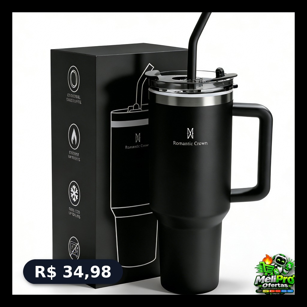 ROMANTIC CROWN Copo Térmico Inox Portátil 1200ml/600ml com