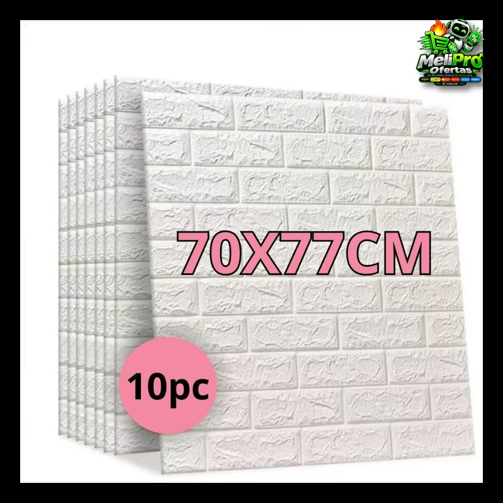 Kit 10 Placas 3D Tijolinho Branco 70x77cm Autocolante Adesivo Decoração