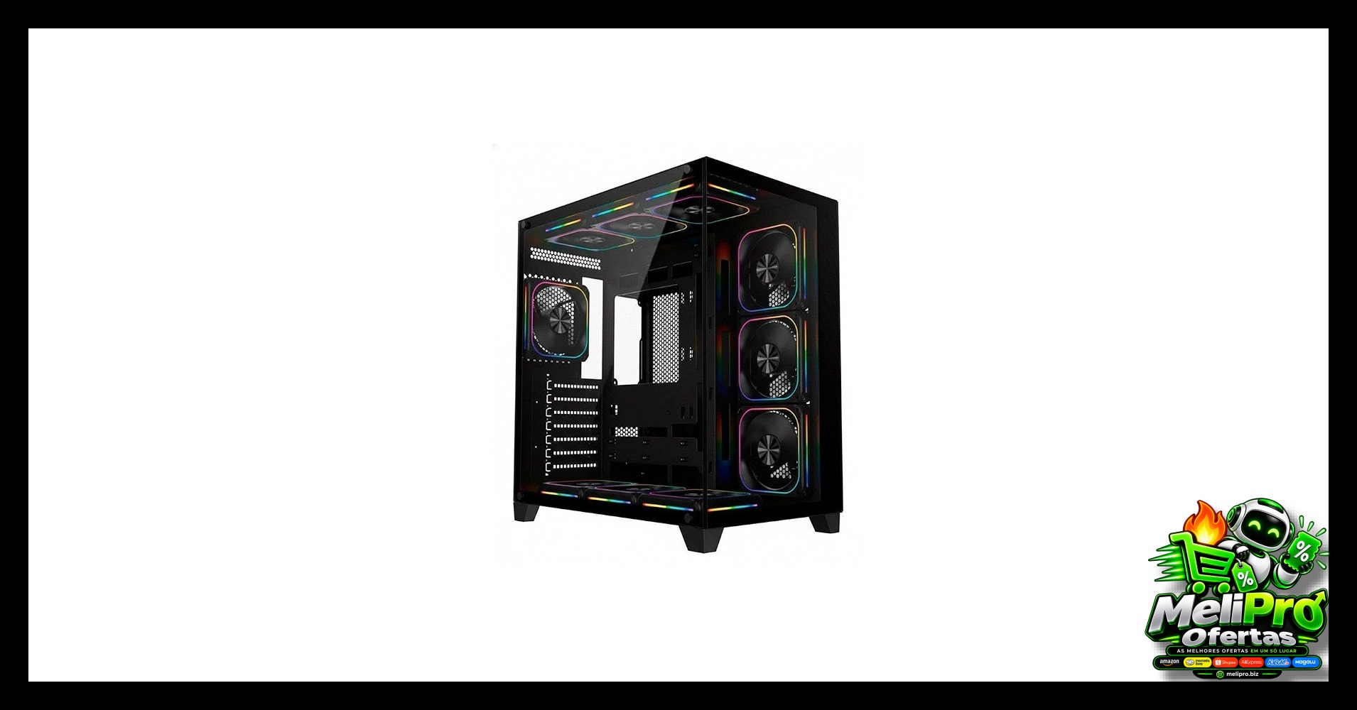 Gabinete Gamer Liketec Zeus V3, ATX, Frontal e Lateral em Vidro Temperado, Sem Fans, Preto - LC-KB-ZEUSV3-2025-1000