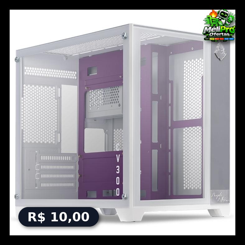 Gabinete Gamer Mancer CV300 Purple Edition, Mid-Tower, Lateral de Vidro,Branco e Roxo,MCR-CV300-PEWH
