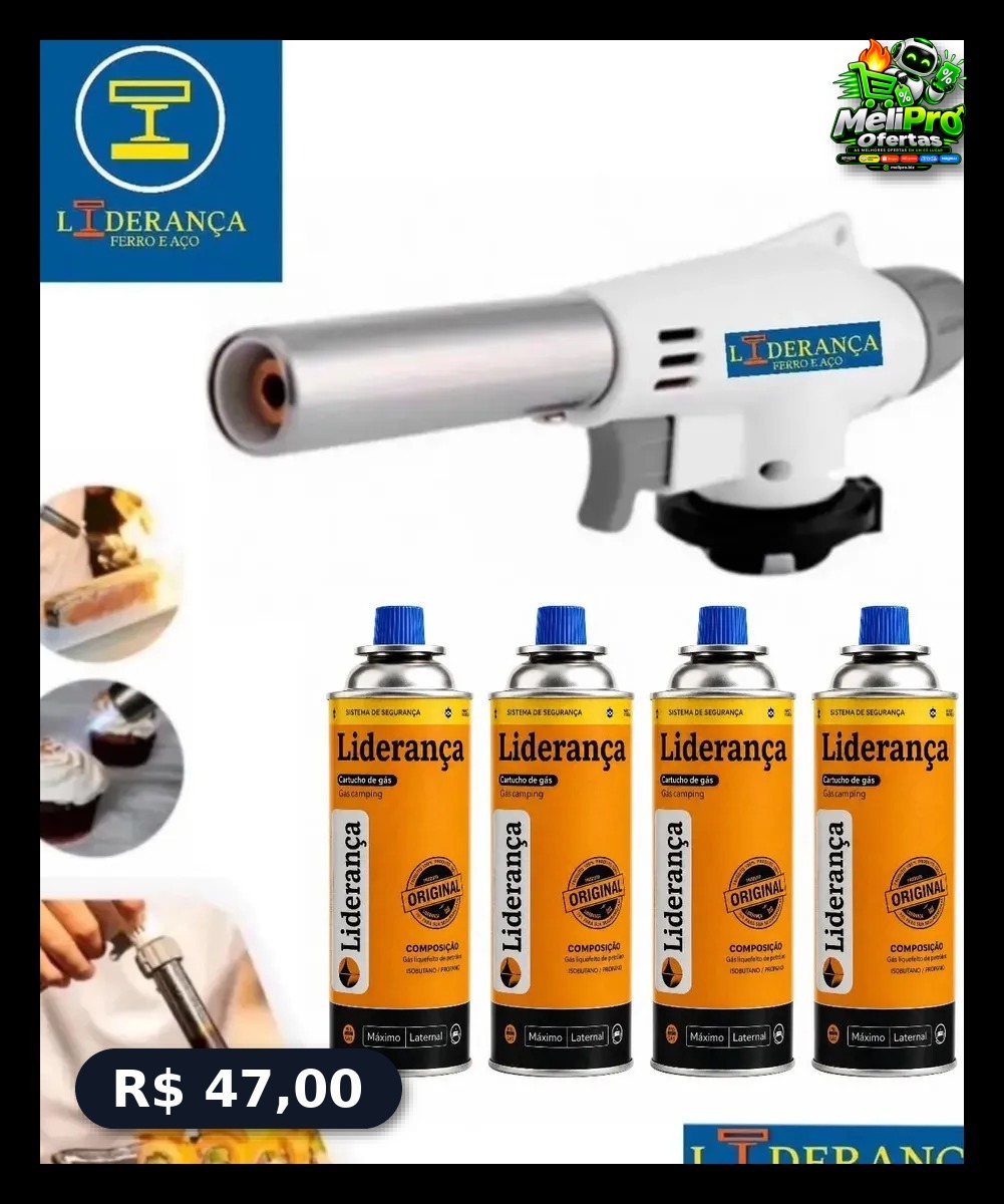 Kit Maçarico Portátil Automático com 4 Refis de Gás