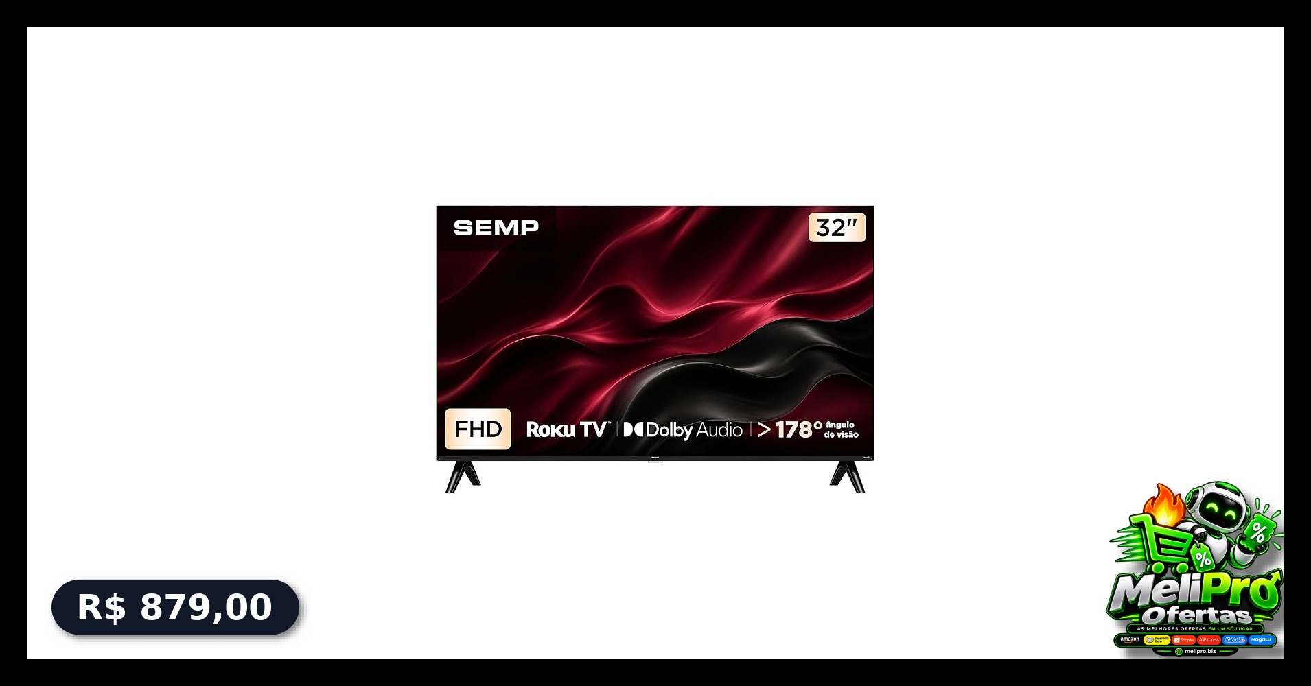 Smart TV Semp 32 Polegadas LED Full HD S42R Roku TV Wi-Fi Dolby Audio Brilho até 220 Nits 32S42R
