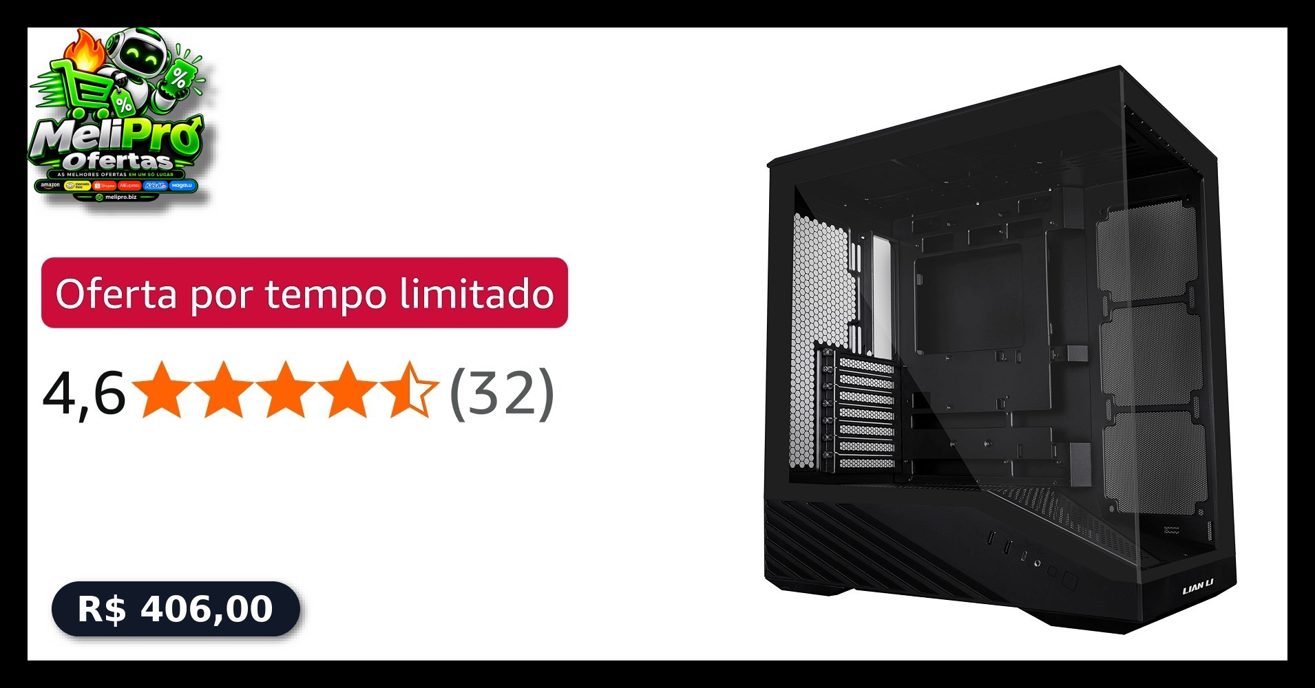 (Parcelado) Gabinete Gamer Lian Li Vector V100 Preto Sem Fans V100X