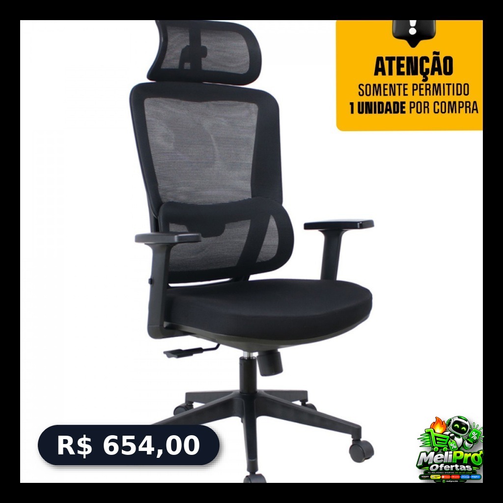 Cadeira de Escritório Dr. Office Work Pro, Ajustável, Mesh, Reclinável, Preta, DR-CH-WKPR2DB