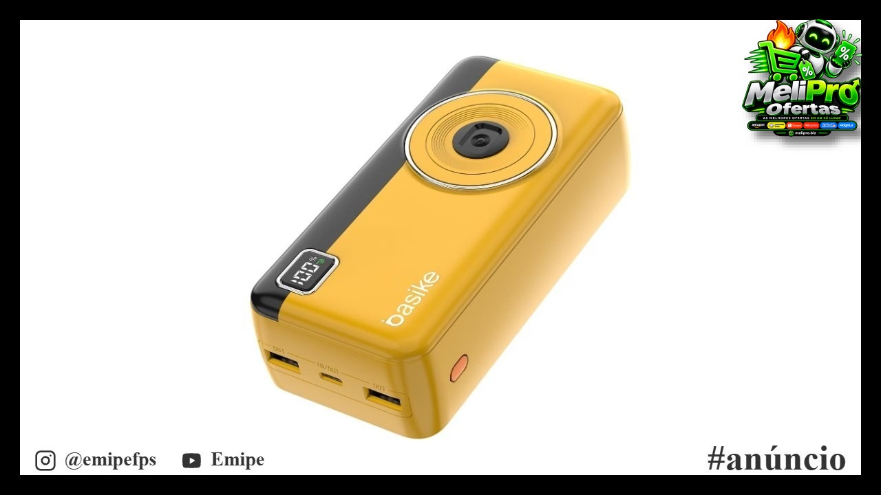 Power Bank 30000mAh, Basike Carregador Portátil com Cabo (Amarelo)