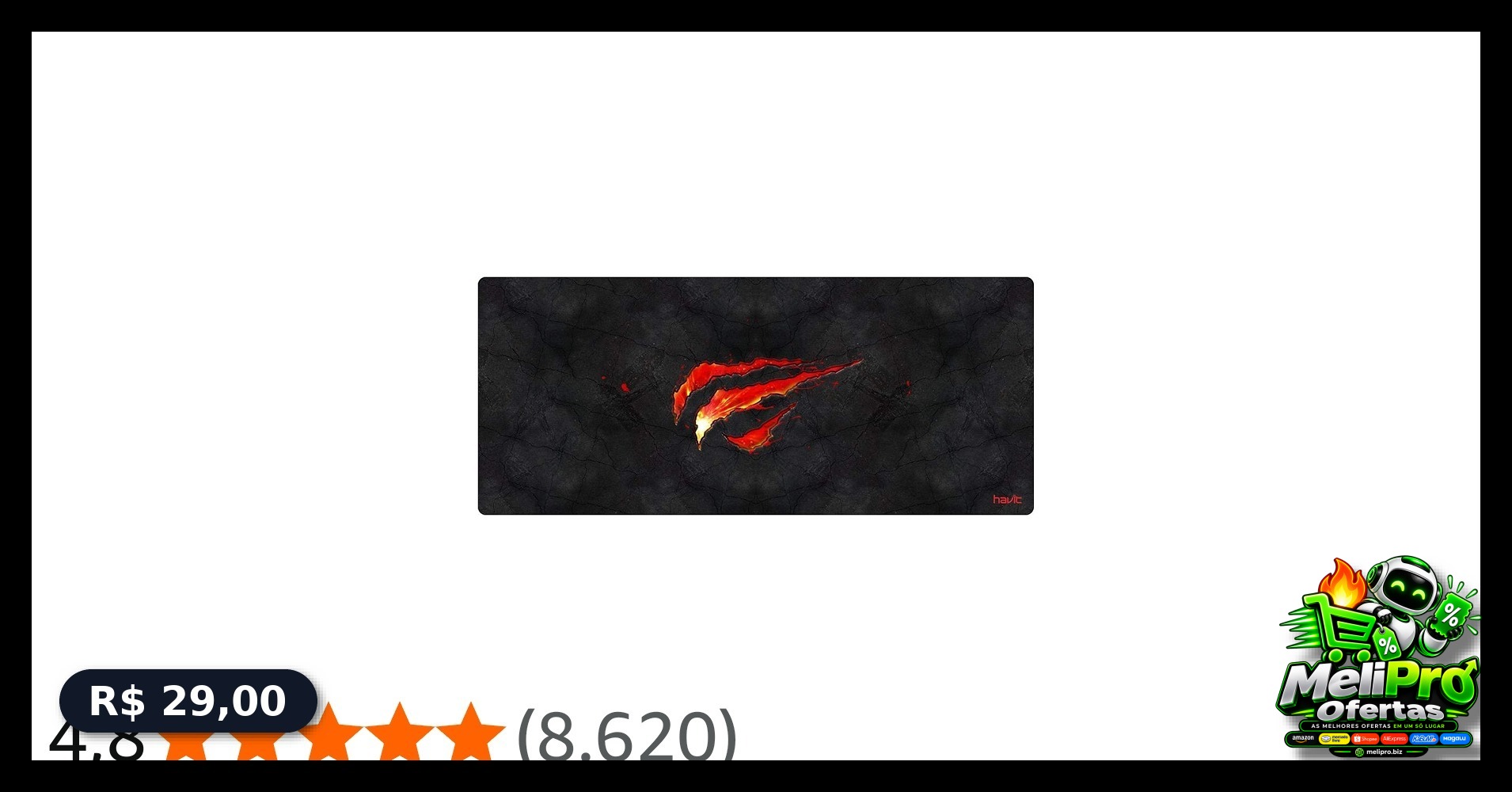 Havit Mouse Pad Grande 70 X 30 Cm Gamer, Hv-MP861, Movimento Suave e Preciso, Costurado, Preto
