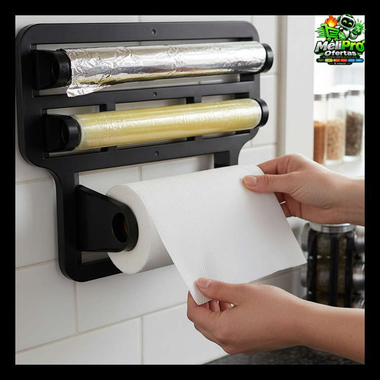 Porta Papel Toalha Triplo Suporte Rolos Para Cozinha 4 em 1