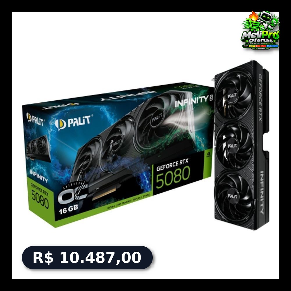 Placa de Video GeForce NVIDIA PALIT RTX 5080 16GB INFINITY 3 OC 3X - 256 BITS - HDMI/3X DP - NE75080U19T2-GB2035S