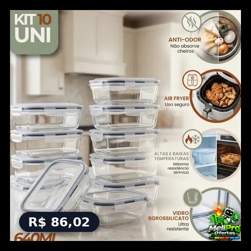 Kit 10 Pote De Vidro Marmita Hermético 640ml