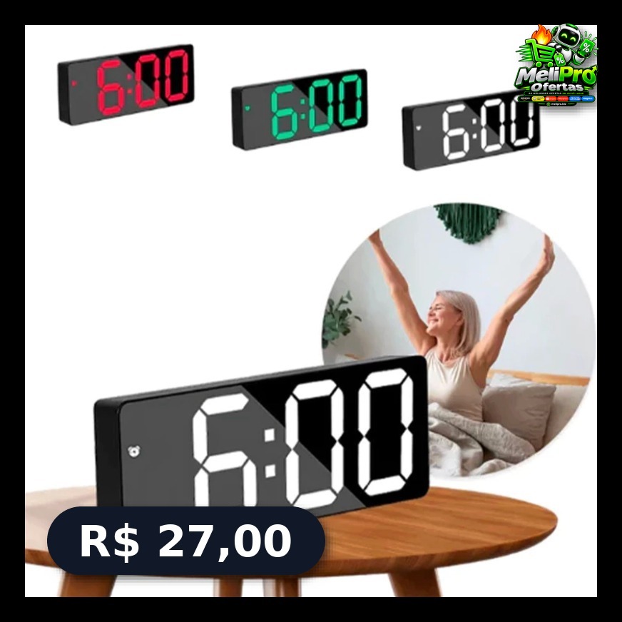 Despertador Digital com Sensor Temperatura e Bateria Recarregável USB