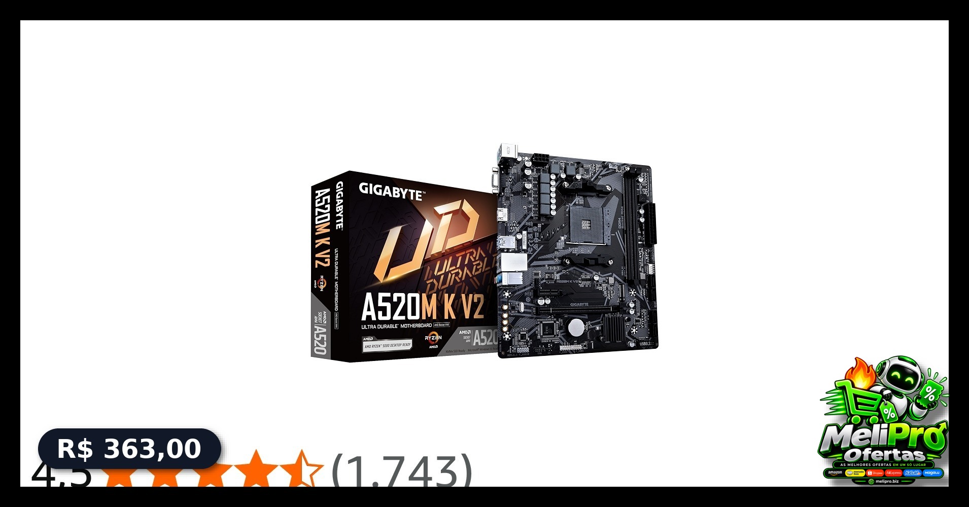 Placa Mãe Gigabyte A520M K V2 (AM4/2xDDR4/HDMI/D-Sub/M.2/USB 3.2)