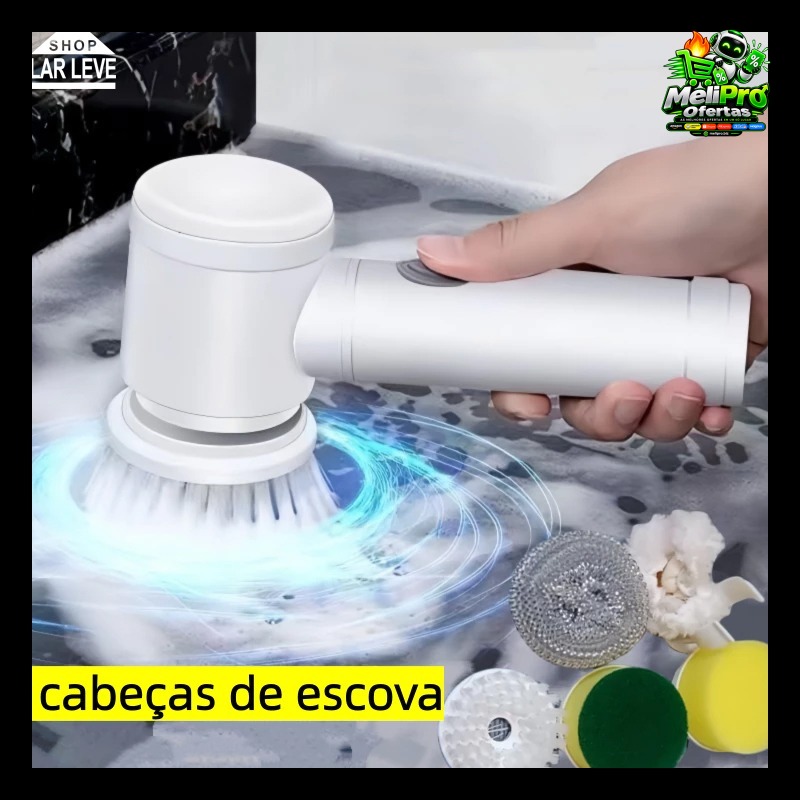 Escova Elétrica de Limpeza 5 em 1 Sem Fio Recarregável Multiuso para Cozinha Banheiro Azulejo