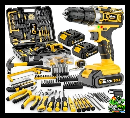 Parafusadeira Furadeira De Impacto The Black Tools Com Maleta + Kit Acessórios 147 Peças