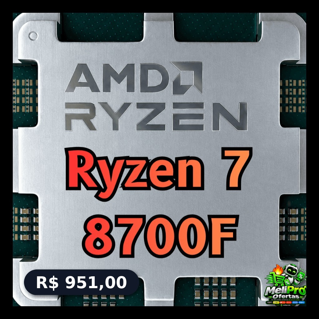 Processador AMD Ryzen 7 8700F, 4.1 GHz (5.0 GHz Max Turbo), Cache 24 MB, 8 Núcleos, 16 Threads, AM5, Sem Vídeo Integrado