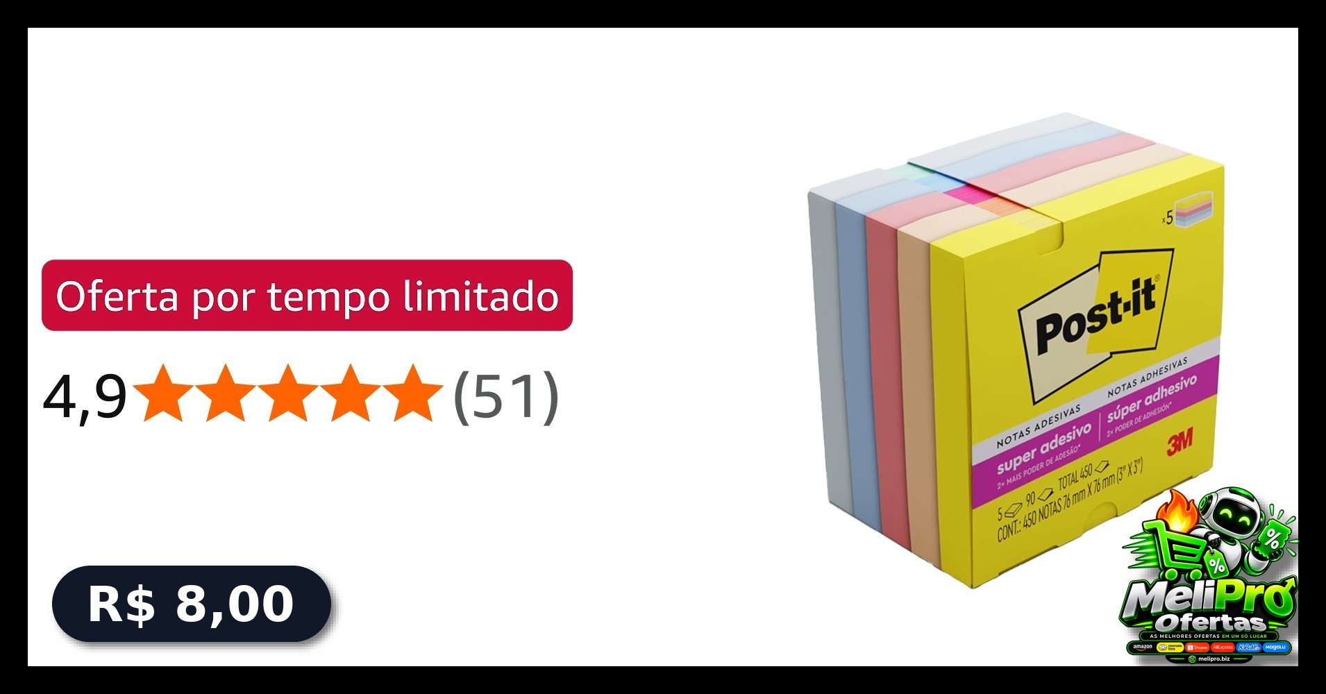 POST-IT 3M Bloco de Notas Adesivas Coleção Alegria 450 Folhas