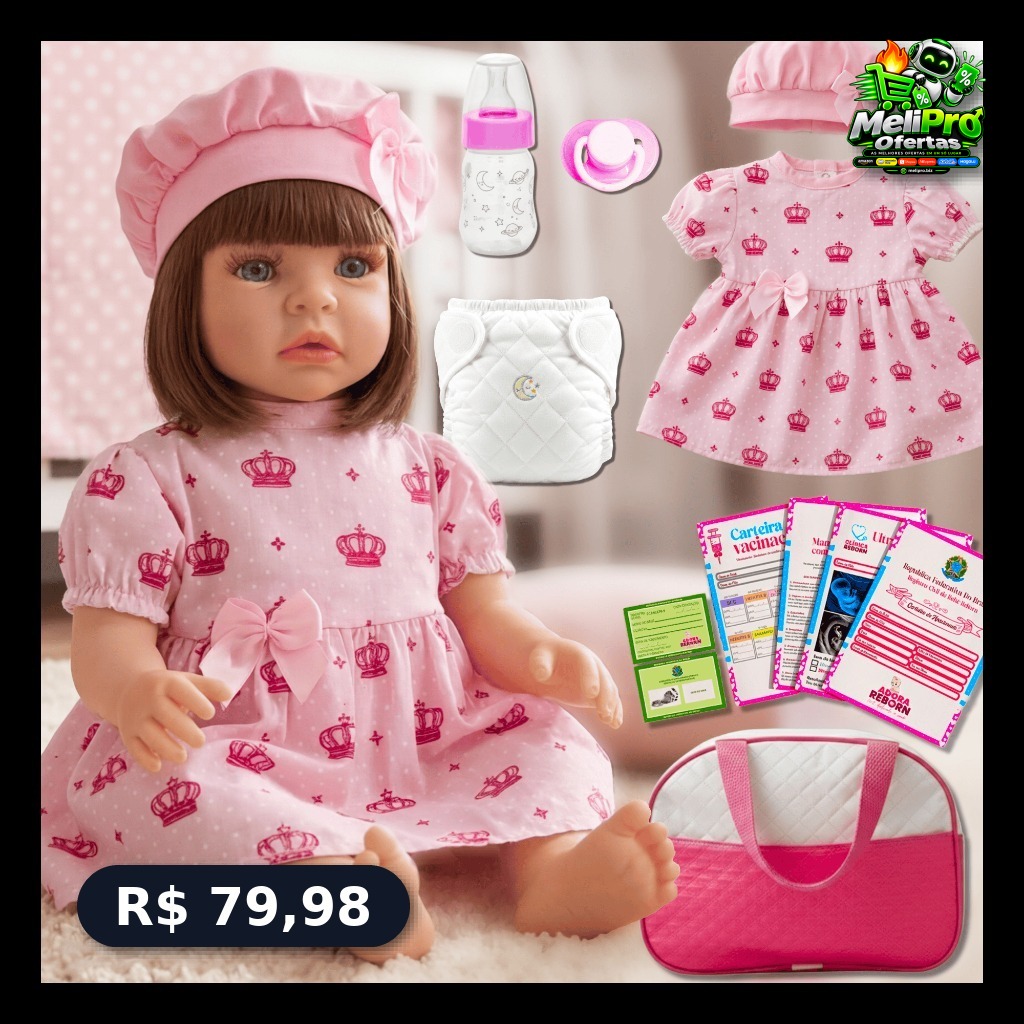 Bebê Reborn Realista Silicone Boneca Pode Dar Banho Menina Vestido