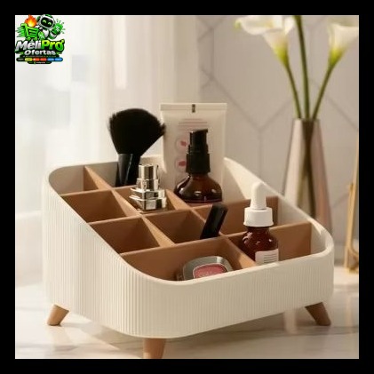 Organizador de Maquiagem com ​Divisórias Porta Cosméticos Pés Bege Branco Preto Luxo Elegante!