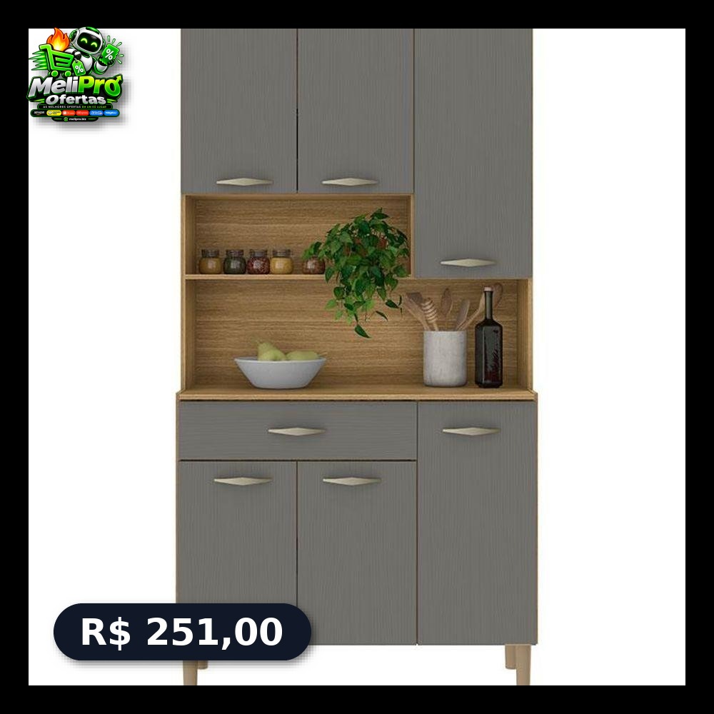 Kit Cozinha 6 Portas Apolo Freijó Gris - Kits Paraná