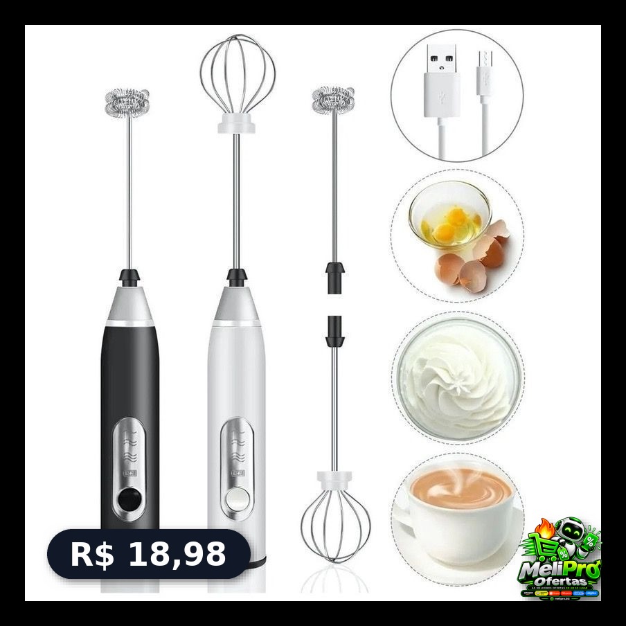 Batedor Misturador Mixer Elétrico para Bebidas Leite Café