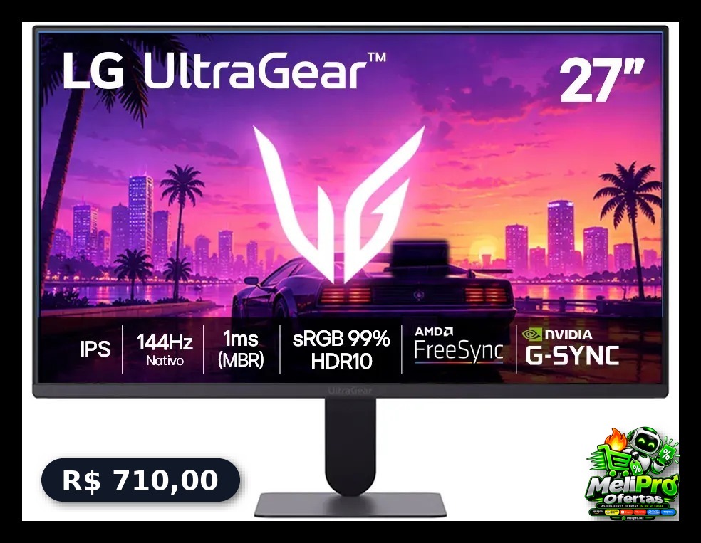 Monitor Gamer LG UltraGear 27", Full HD, 144Hz, 1ms, IPS, Bivolt