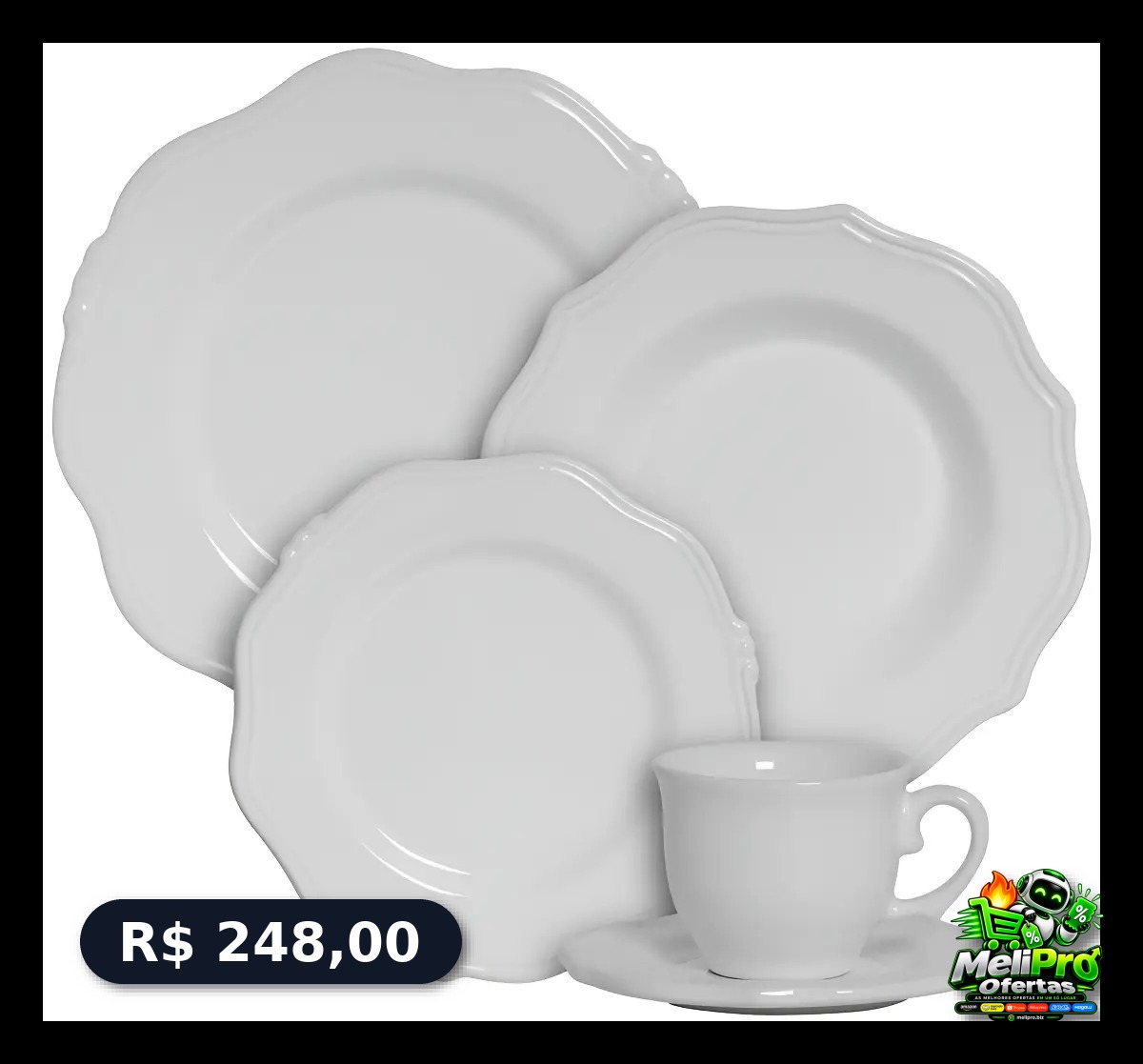 Jogo de Jantar Algarve Scalla de Cerâmica Branco 20 Peças
