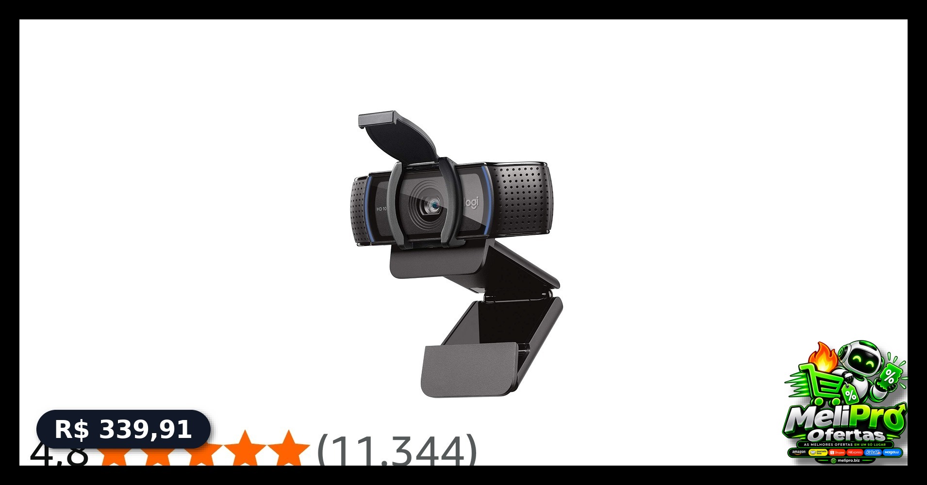 Webcam Full HD Logitech C920s 1080p/30fps com Microfone Embutido e Tampa de...