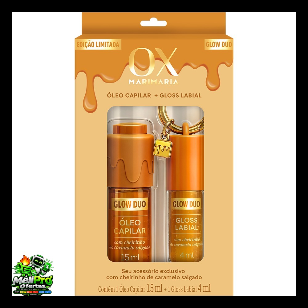 Kit Ox Glow Duo Caramelo Salgado Mari Maria - Óleo Capilar 15ml + Gloss Labial 4ml