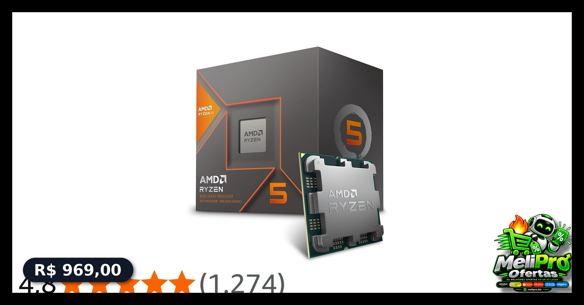 Processador AMD Ryzen 5 8600G Box (AM5/6 Cores/12 Threads/5.0GHz/22 MB Cache/Wraith Stealth/Radeon 760M/AMD Ryzen AI)