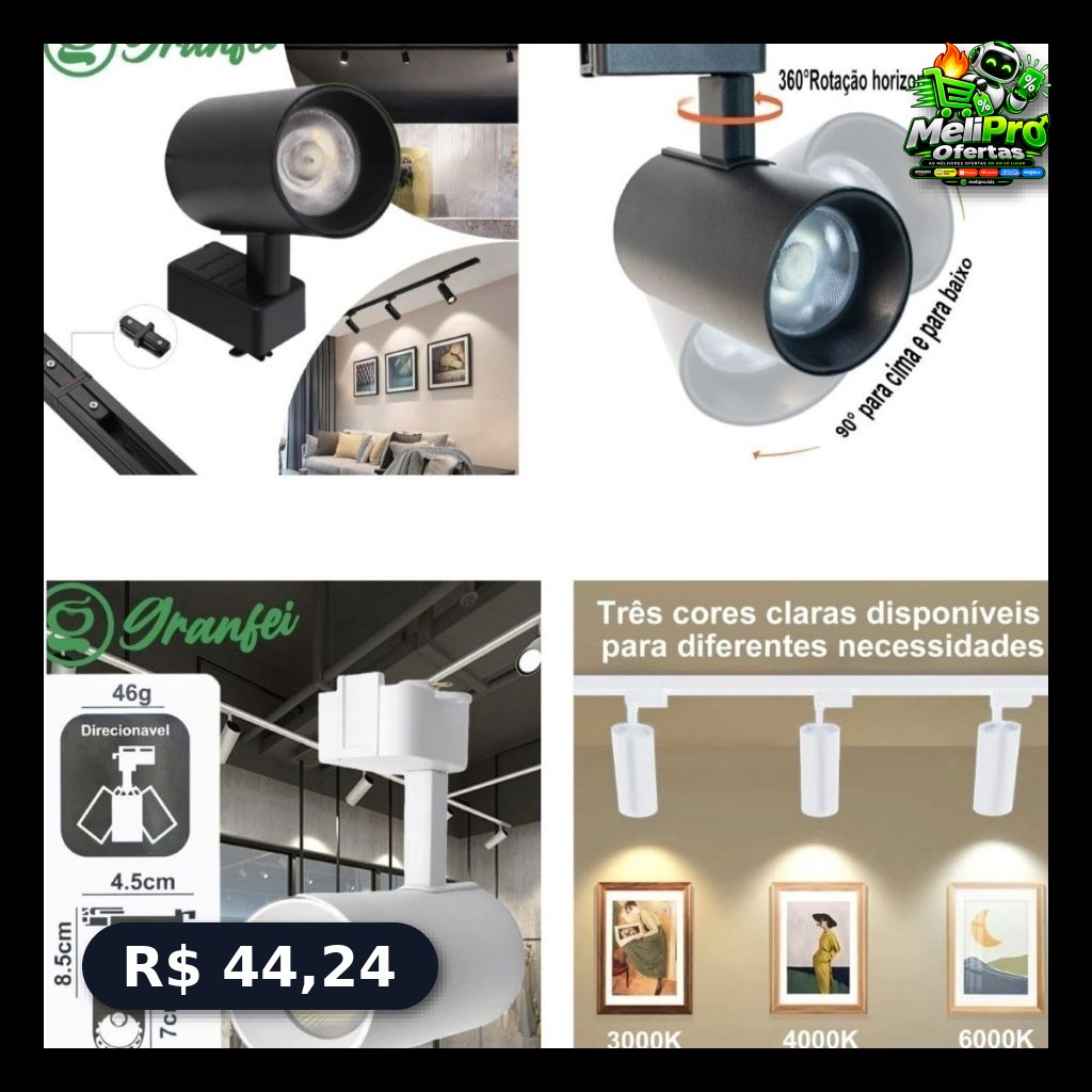 Luminária Spot LED Eletrificado 10W+Trilho Linear 1 Metro