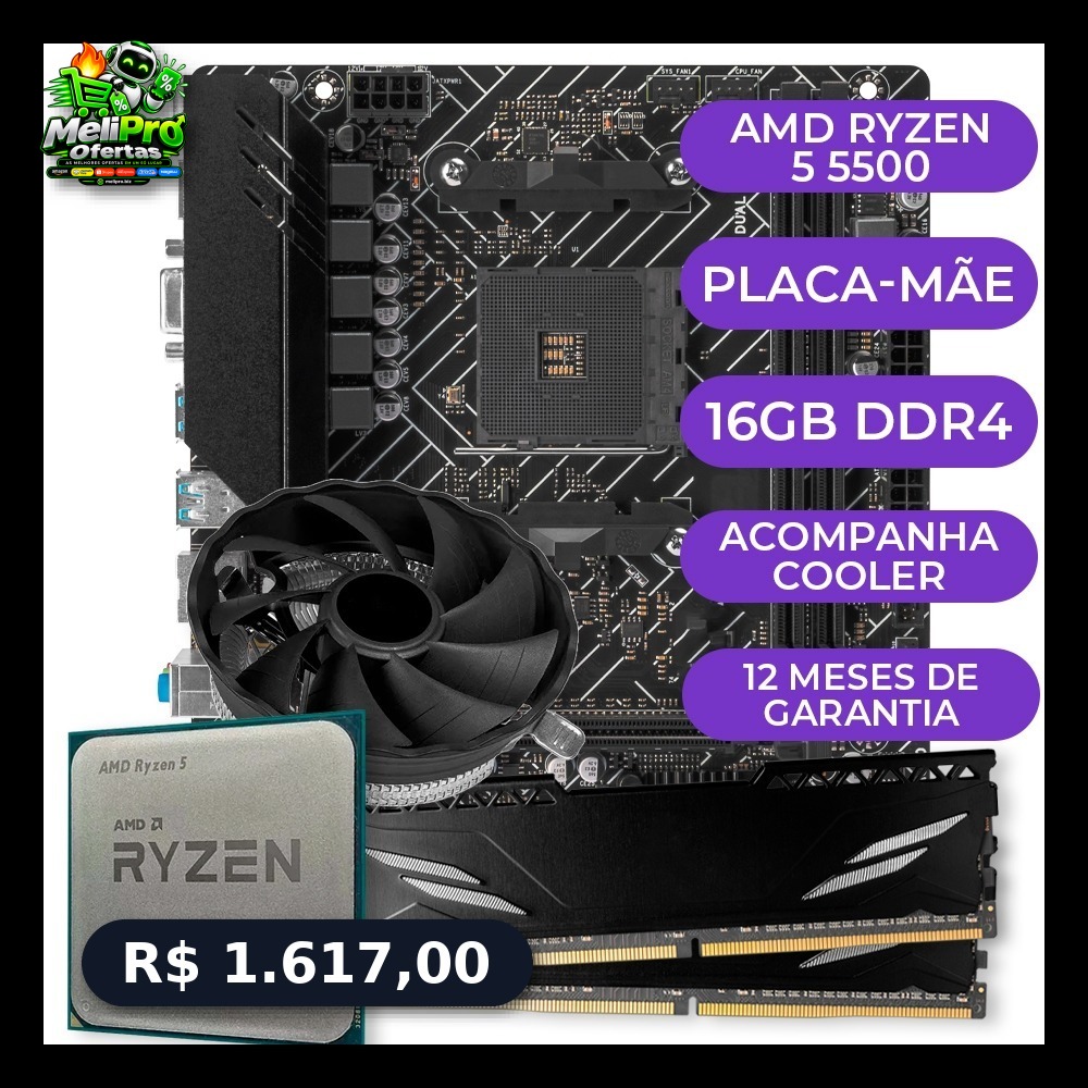 Kit Upgrade Gamer, Processador AMD Ryzen 5 5500, A520M, 16GB DDR4