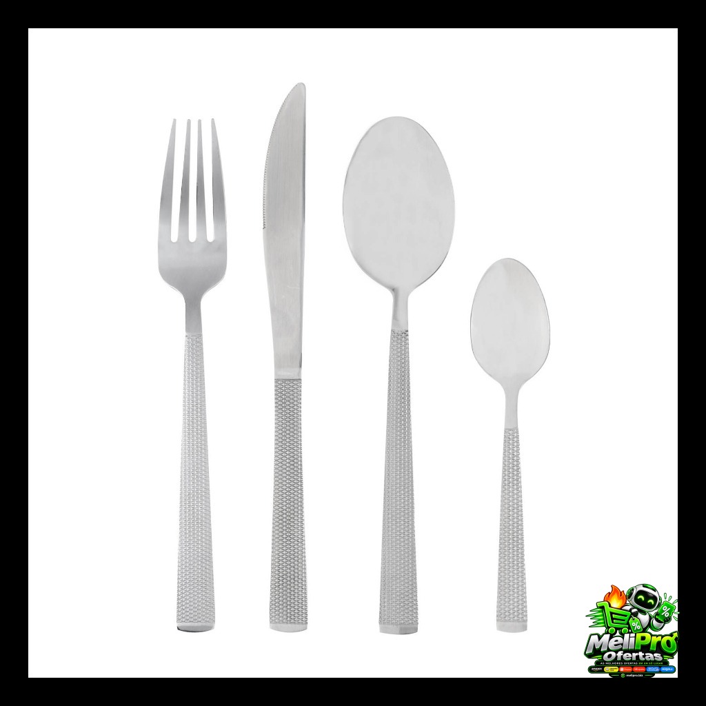 Faqueiro 16 Peças Aço Inox Santorini Lyor Prata Jogo de Talheres Completo para 4 Pessoas Mesa Posta Sobremesa Resistente