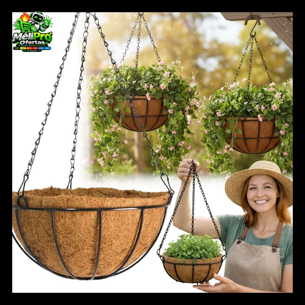 Vaso Fibra De Coco Pendurar Com Corrente Pendente de Ferro Decoração Para Plantas E Flores