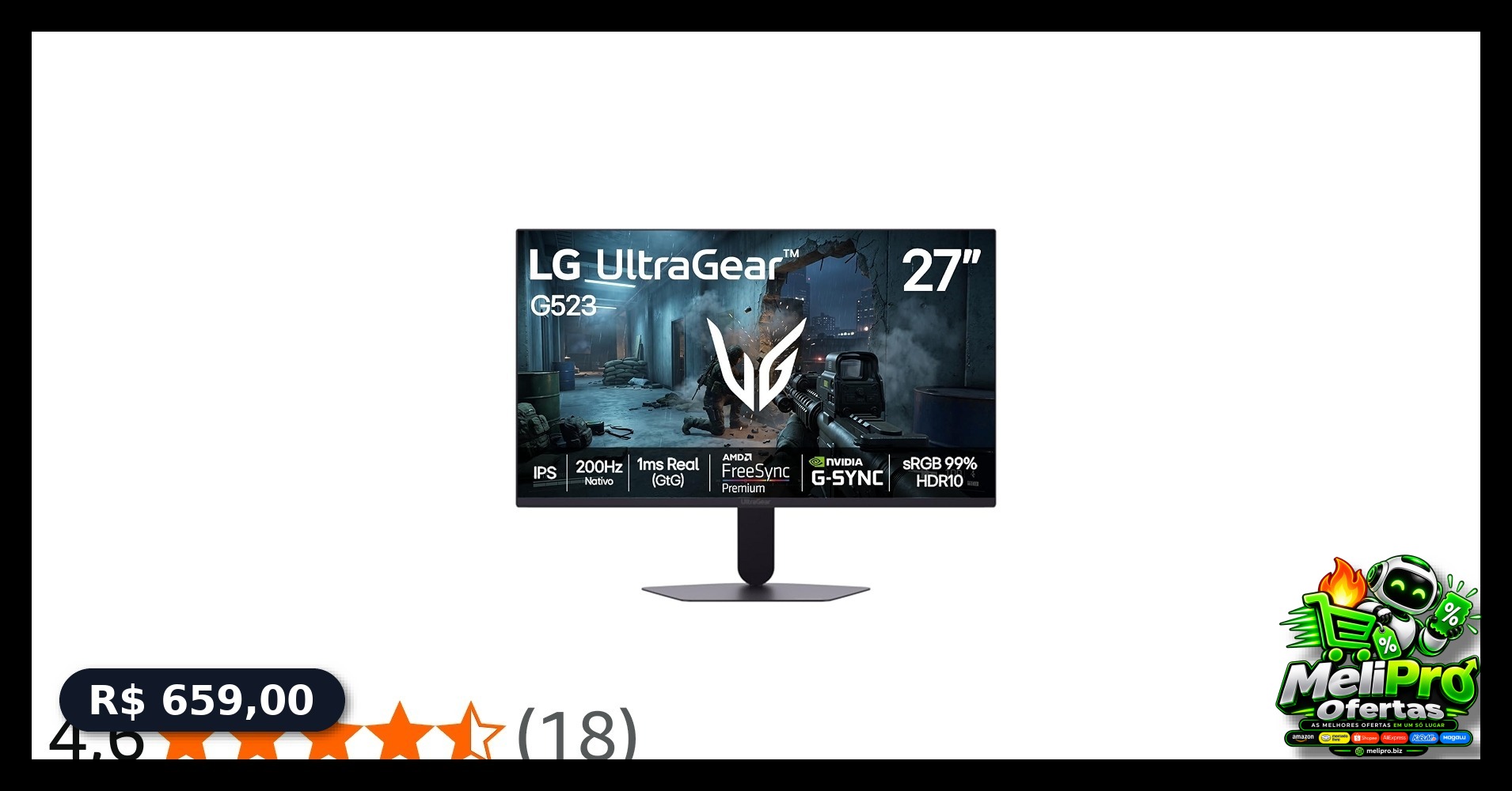LG UltraGear Monitor Gamer 27" IPS 200Hz, 1ms (GtG), Full HD (1920x1080), HDR10, NVIDIA G-SYNC AMD, FreeSync Premium, sR