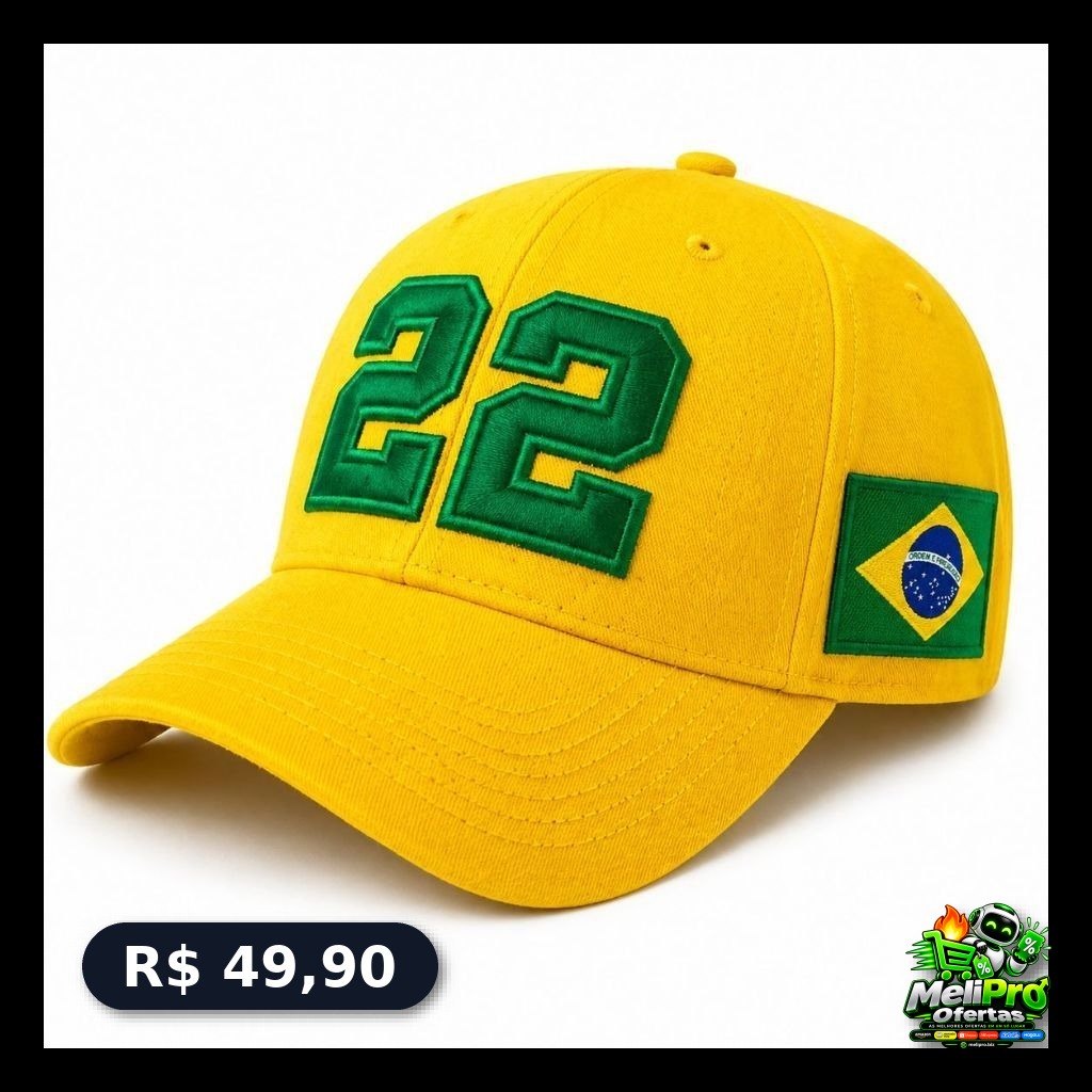 Boné Brasil 22 Bordado Premium Aba Curva Ajustável Amarelo Unissex